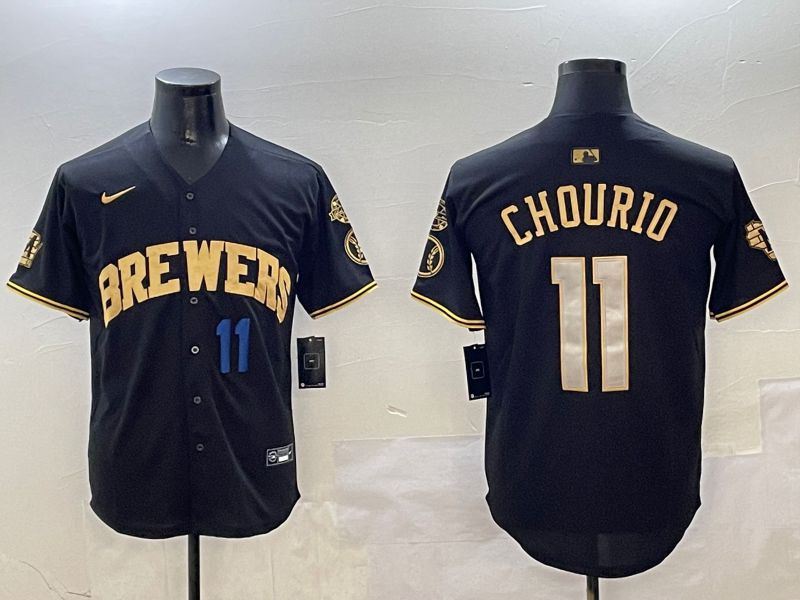 Men Milwaukee Brewers #11 Chourio Black Gold Game 2025 Nike MLB Jersey style 2->minnesota twins->MLB Jersey